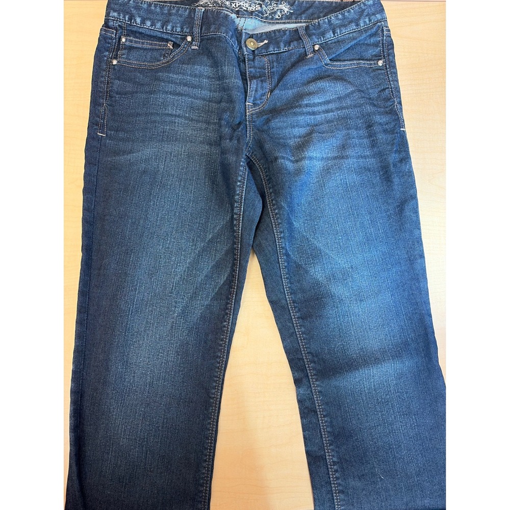 Express Barely Boot Jeans Womens 8R Dark Wash Embroidered Pocket Bootcut Denim